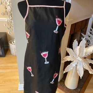 CJ Laing Womens Black Cocktail Linen Dress With Martini Glasses Embroidery Sz 10